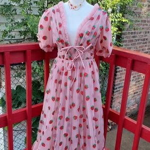 Lirika Matoshi Pink Dress with glitter Strawberry Embroidery